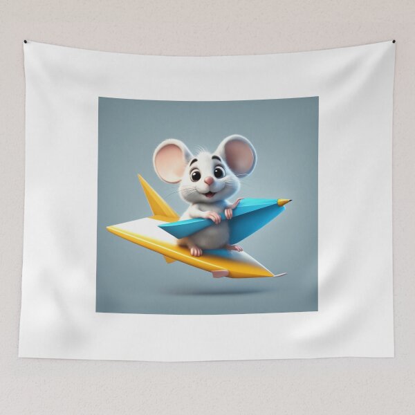 Item preview, Cute Mouse Riding Paper Plane with Pencil Cartoon Vector Icon designed and sold by hjian8219.