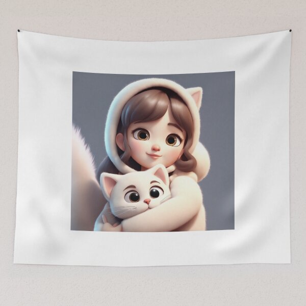 Item preview, Cute Girl Hugging Cat Cartoon Vector Icon designed and sold by hjian8219.