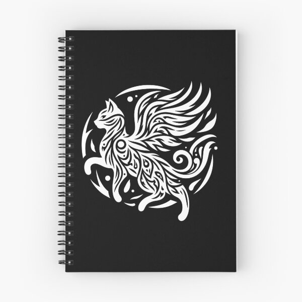Item preview, Magical Flying Cat Tribal Graphic Tattoo Style White Lines designed and sold by twilightmagic.