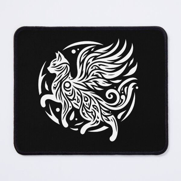 Item preview, Magical Flying Cat Tribal Graphic Tattoo Style White Lines designed and sold by twilightmagic.