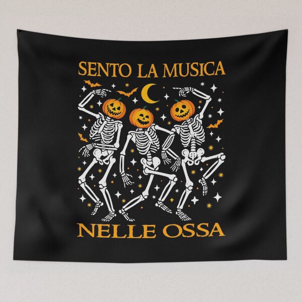 Item preview, Sento La Musica Nelle Ossa Italian Quote Ognissanti Dancing Skeletons Funny Halloween Costume  designed and sold by Bad Kitty Designz.