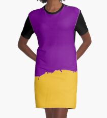 Purple and Yellow Paint Abstract Graphic T-Shirt Dress