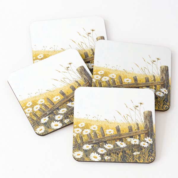 Item preview, Field of Daisies with Rustic Wooden Fence Illustration designed and sold by PaintbrushPlace.