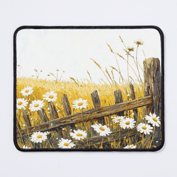 Item preview, Field of Daisies with Rustic Wooden Fence Illustration designed and sold by PaintbrushPlace.