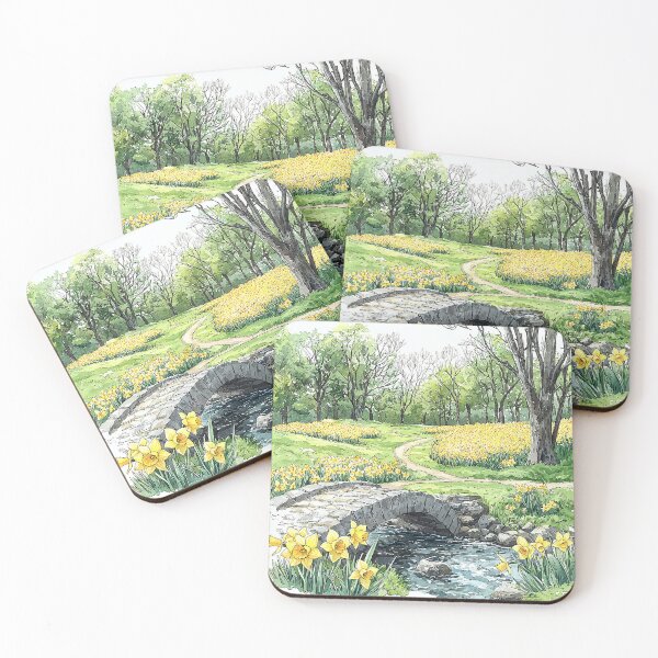 Item preview, Spring Daffodils and Stone Bridge Illustration designed and sold by PaintbrushPlace.