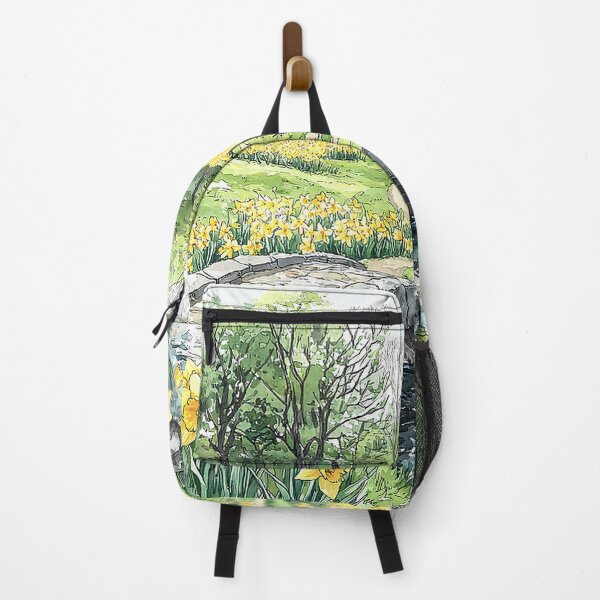 Item preview, Spring Daffodils and Stone Bridge Illustration designed and sold by PaintbrushPlace.