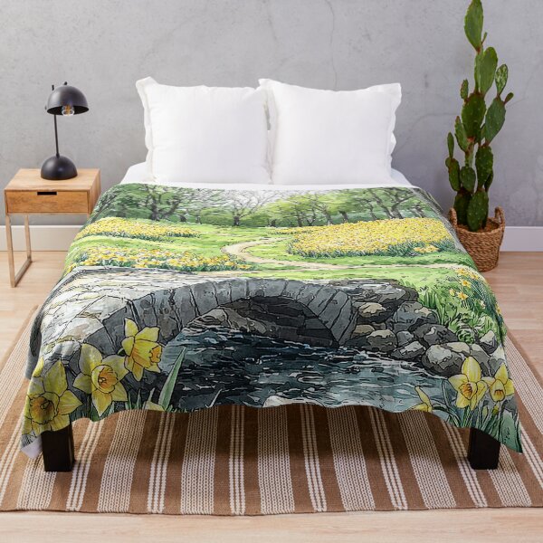 Item preview, Spring Daffodils and Stone Bridge Illustration designed and sold by PaintbrushPlace.
