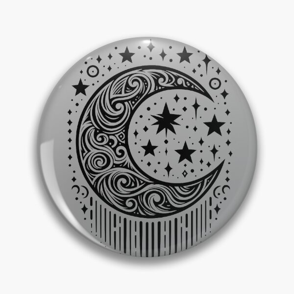 Item preview, Crescent Moon and Stars Tribal Graphic Tattoo Style Black Lines designed and sold by twilightmagic.