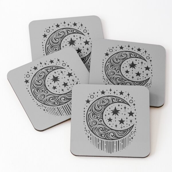 Item preview, Crescent Moon and Stars Tribal Graphic Tattoo Style Black Lines designed and sold by twilightmagic.