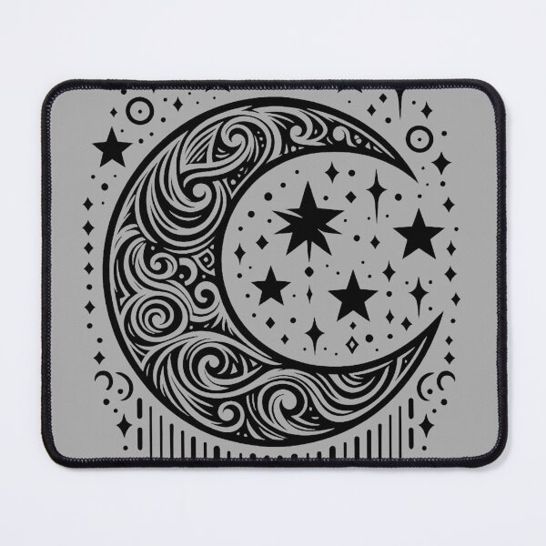 Item preview, Crescent Moon and Stars Tribal Graphic Tattoo Style Black Lines designed and sold by twilightmagic.