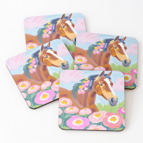 Item preview, Beautiful horse with pink flowers painting designed and sold by JustforFunlol.
