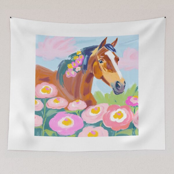 Item preview, Beautiful horse with pink flowers painting designed and sold by JustforFunlol.
