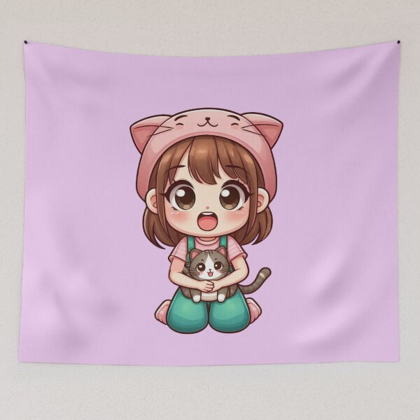 Item preview, Kawaii Girl With Cat designed and sold by Myra365Art.