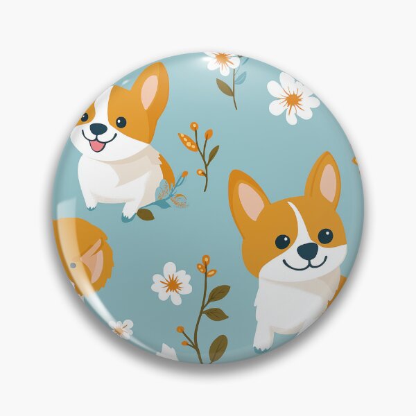Item preview,  Cute Corgi Pattern with Flowers on Blue Background designed and sold by ColorfulStyle.