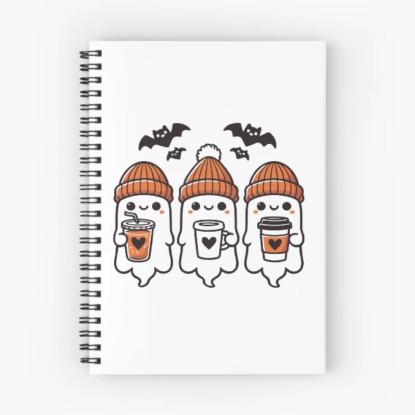 Cute Coffee Ghosts Halloween Collection — Spiral Notebook by BiMood