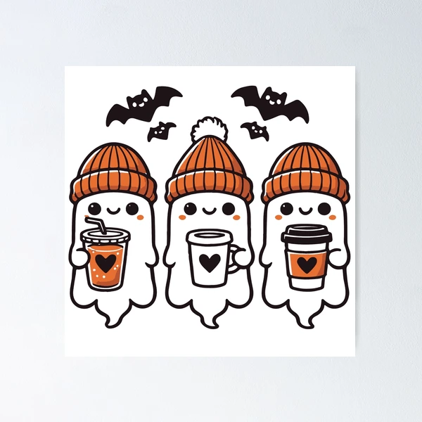 Cute Coffee Ghosts Halloween Collection — Poster by BiMood