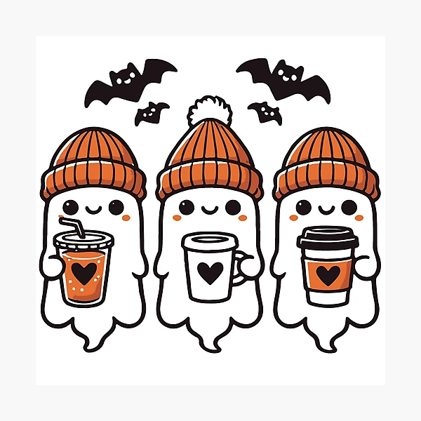 Cute Coffee Ghosts Halloween Collection — Photographic Print by BiMood