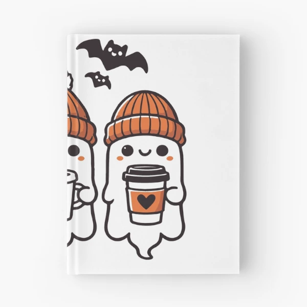 Cute Coffee Ghosts Halloween Collection — Spiral Notebook by BiMood