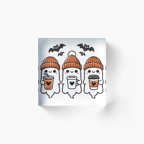 Cute Coffee Ghosts Halloween Collection — Acrylic Block by BiMood