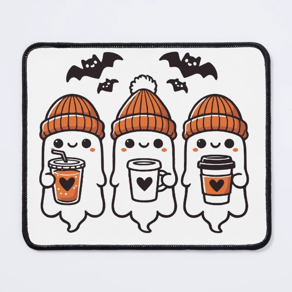Cute Coffee Ghosts Halloween Collection — Mouse Pad by BiMood