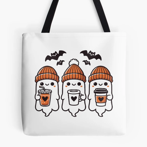 Cute Coffee Ghosts Halloween Collection — All Over Print Tote Bag by BiMood