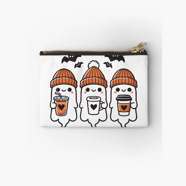Cute Coffee Ghosts Halloween Collection — Zipper Pouch by BiMood