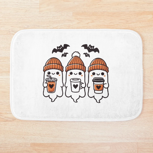 Cute Coffee Ghosts Halloween Collection — Bath Mat by BiMood