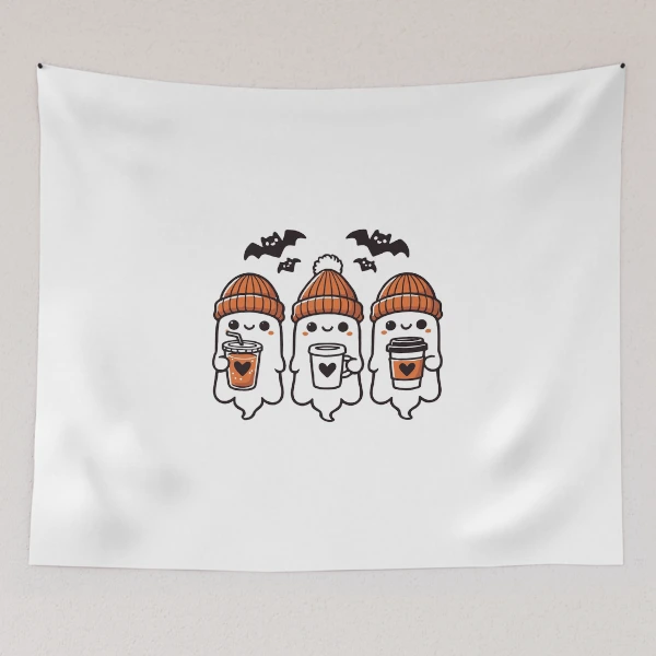 Cute Coffee Ghosts Halloween Collection — Tapestry by BiMood