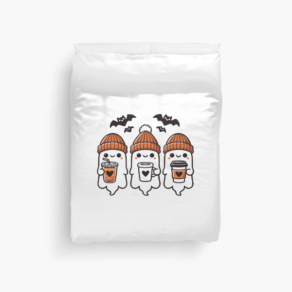 Cute Coffee Ghosts Halloween Collection — Duvet Cover by BiMood