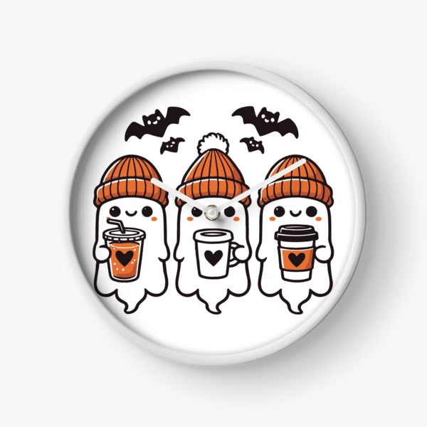 Cute Coffee Ghosts Halloween Collection — Clock by BiMood