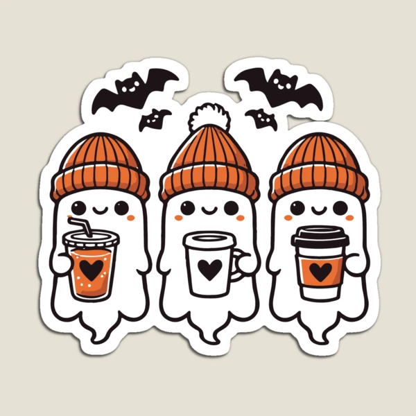 Cute Coffee Ghosts Halloween Collection — Magnet by BiMood