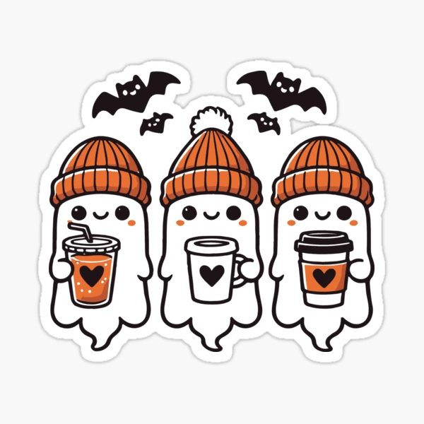 Cute Coffee Ghosts Halloween Collection — Sticker by BiMood