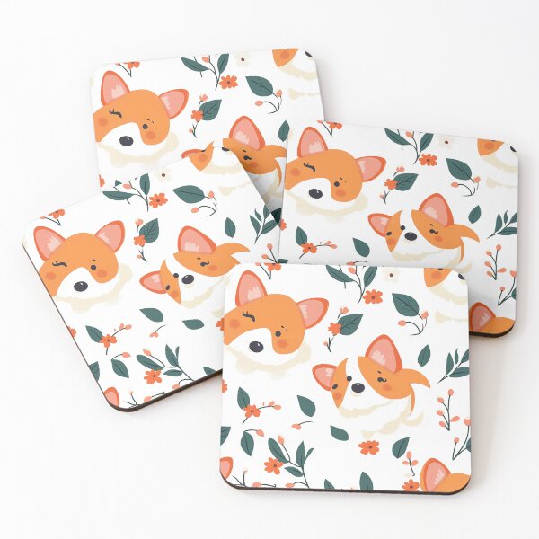 Item preview, Cute Corgi Faces with Flowers on White Background designed and sold by ColorfulStyle.