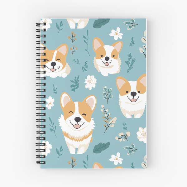 Item preview,  Cute Corgi Heads with Flowers on Blue Background designed and sold by ColorfulStyle.