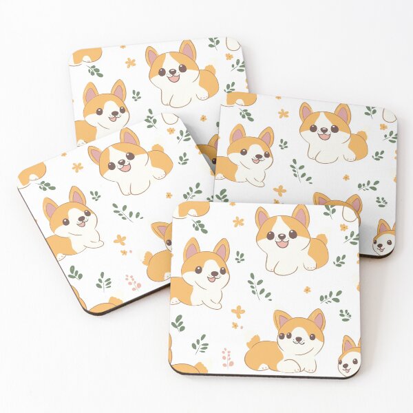 Item preview, Cute Corgis with Flowers on White Background designed and sold by ColorfulStyle.
