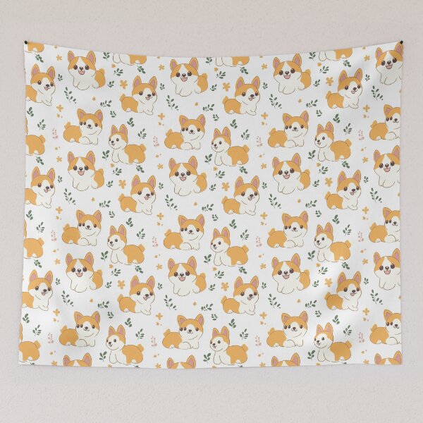 Item preview, Cute Corgis with Flowers on White Background designed and sold by ColorfulStyle.