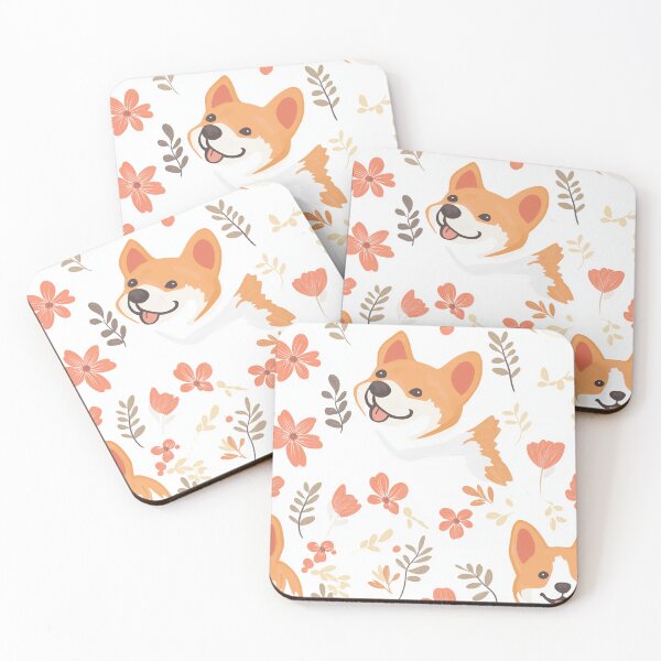 Item preview, Cute Corgi Faces with Flowers on White Background designed and sold by ColorfulStyle.