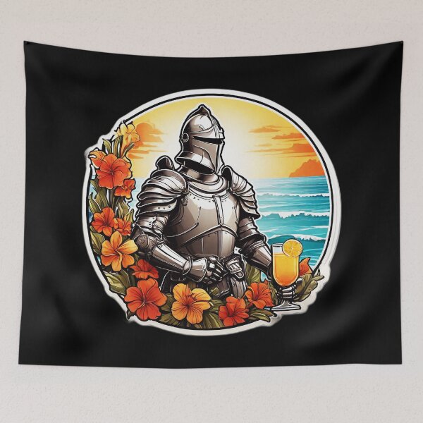 Item preview, Medieval Knight in Shiny Armor with a Drink on a Hawaii beach with Orchids designed and sold by NautiChic.