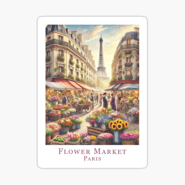 Item preview, Romantic flower market in Paris - retro vintage travel poster designed and sold by pod24.