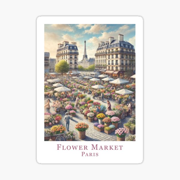 Item preview, Lively flower market in Paris - Vintage Retro Travel Poster designed and sold by pod24.
