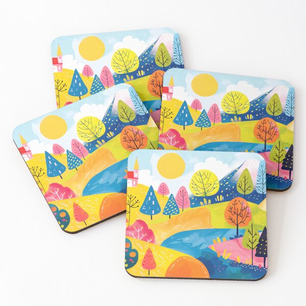 Item preview, Scandinavian landscape with mountains and forest, folk art, folk art, traditional Scandinavian painting designed and sold by NordicArtPrint.