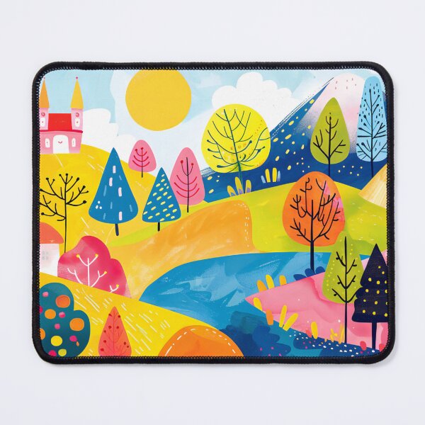Item preview, Scandinavian landscape with mountains and forest, folk art, folk art, traditional Scandinavian painting designed and sold by NordicArtPrint.