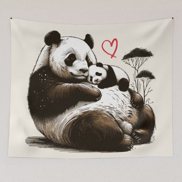Aperçu de l'œuvre Mère et bébé Panda Bear - Animaux mignons, cadeau de fête des mères créée et vendue par InkyGenies.