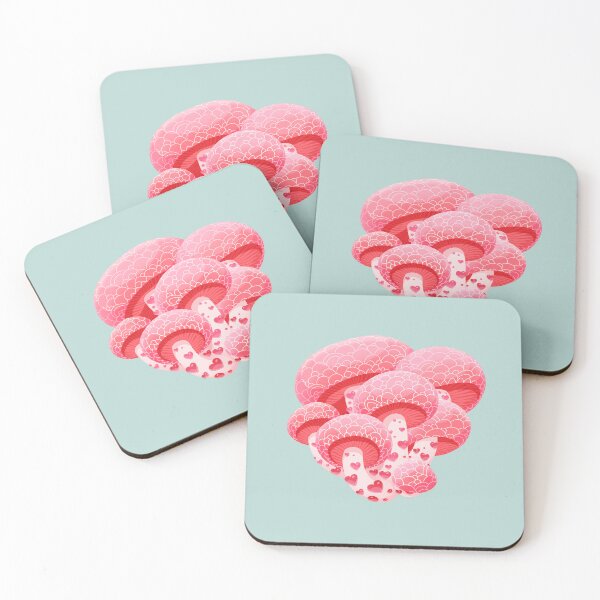 Item preview, Mushroom bunch with hearts (pink) designed and sold by ceramicgalanter.