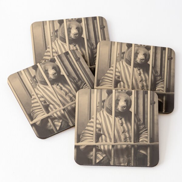 Item preview, Bear in Jail in a Striped Prison Suit, Funny Vintage designed and sold by CheekyAnimalz.