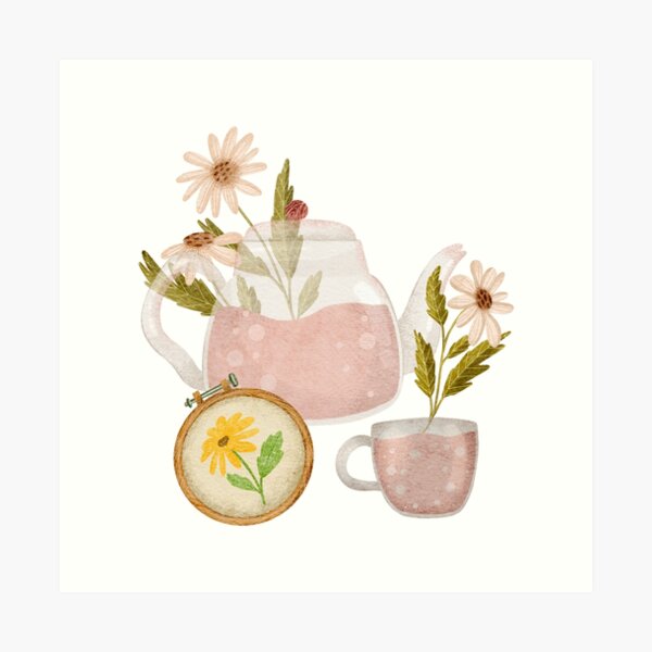 Item preview, Cottagecore style tea time art designed and sold by pinkyfish1010.
