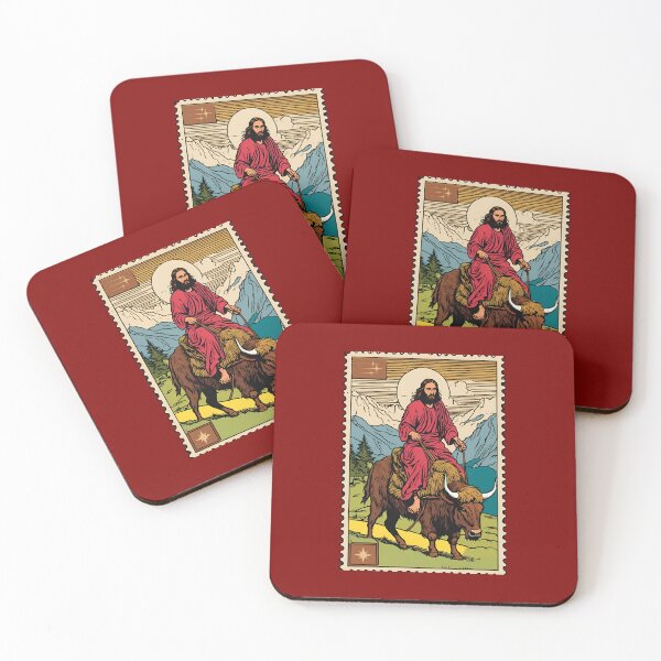 Item preview, Funny Jesus Reading Riding Yak Cattle in the Jurassic Period Safari Animals designed and sold by FociCreate.