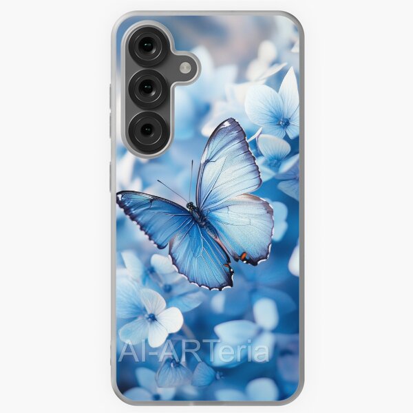 Item preview, Ethereal Blue Butterfly on Flowers designed and sold by AI-ARTeria.