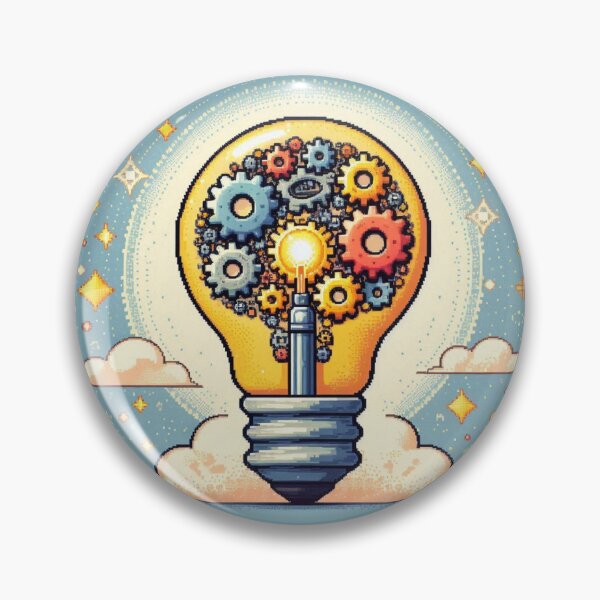 Item preview, Digital art illustration of a lightbulb with gears inside V1 - Pixel 1 designed and sold by Jimbobno9.