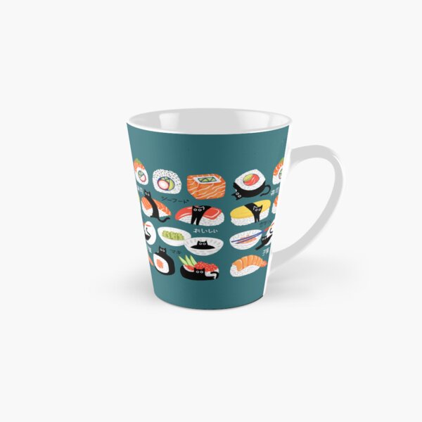 Vista previa del artículo con la obra «Algas de sushi con forma de gato y tipografía japonesa: verde azulado», diseñado y vendido por TigaTiga.